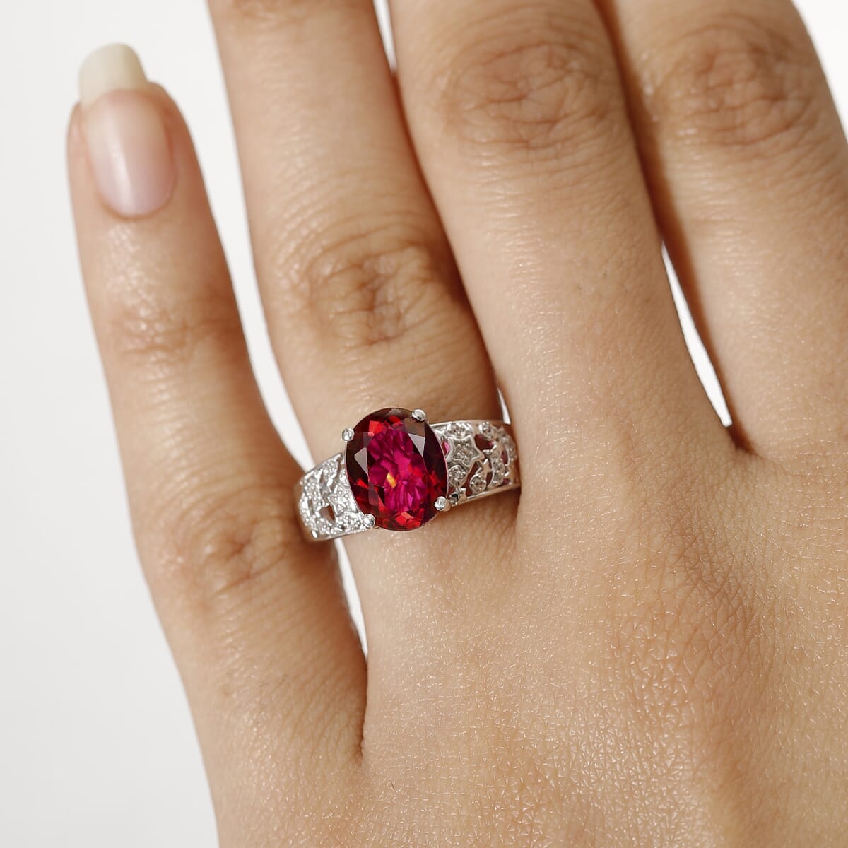 D'Joy Mystic Peony Topaz and White Zircon 3.40 ctw Celestial Ring in Rhodium Over Sterling Silver (Size 7.0) image number 2