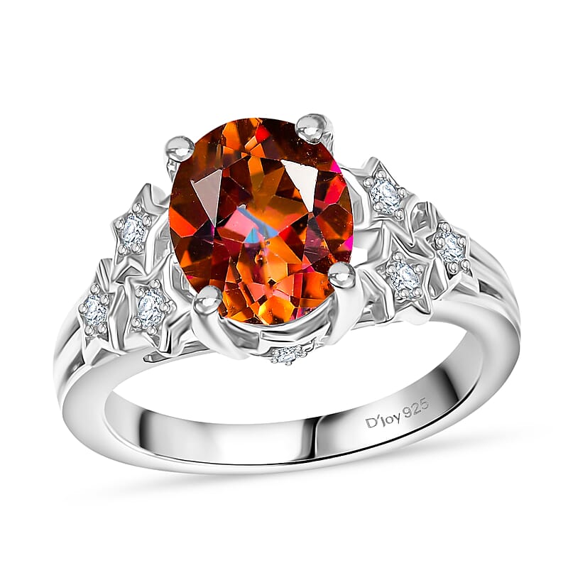 D'Joy Ecstasy Mystic Topaz and White Zircon 3.25 ctw Stars Ring in Rhodium Over Sterling Silver (Size 6.0)