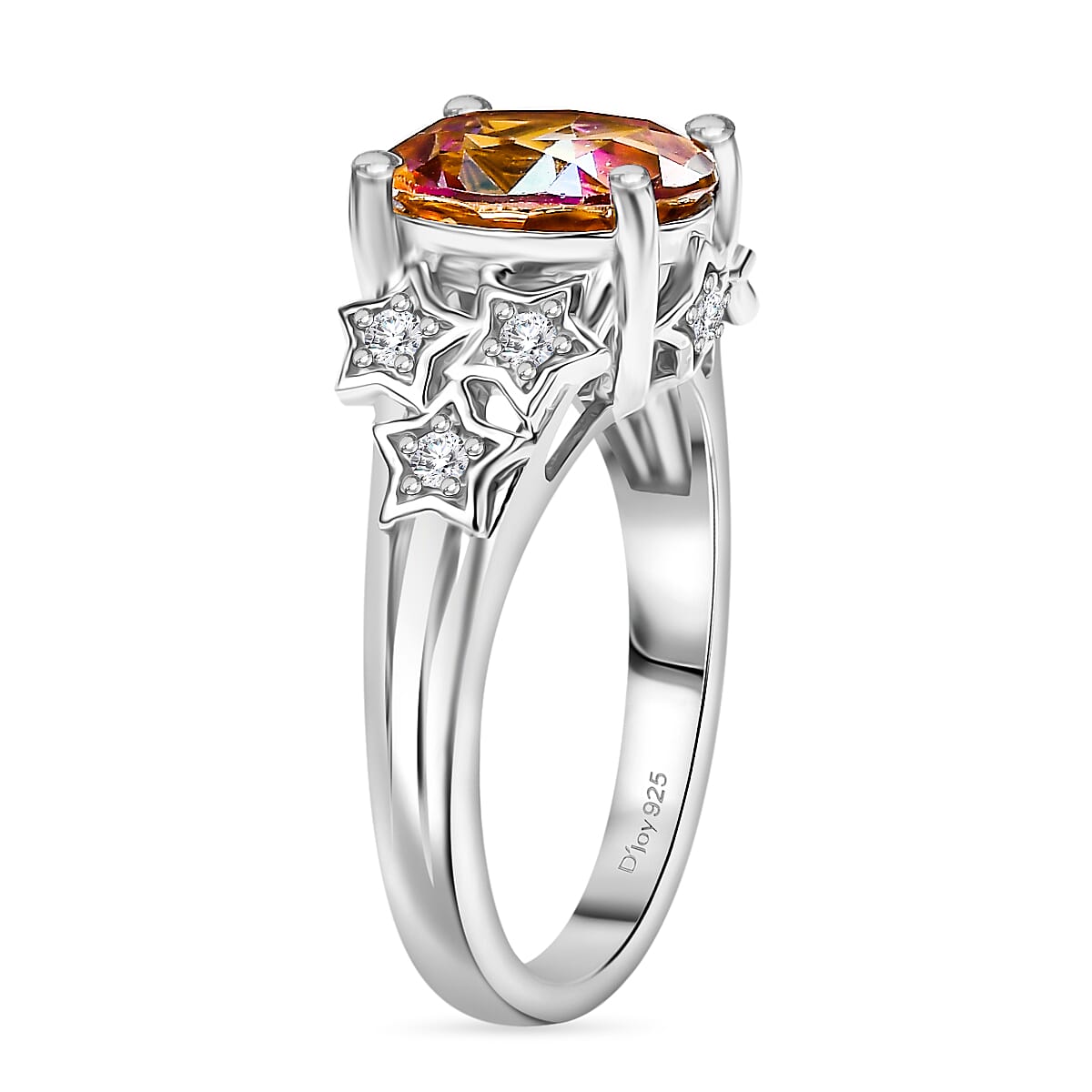 D'Joy Ecstasy Mystic Topaz and White Zircon 3.25 ctw Stars Ring in Rhodium Over Sterling Silver (Size 6.0)