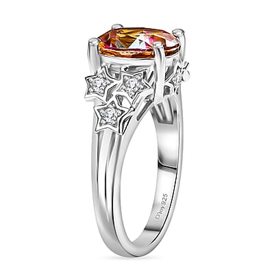 D'Joy Ecstasy Mystic Topaz and White Zircon 3.25 ctw Stars Ring in Rhodium Over Sterling Silver (Size 6.0)