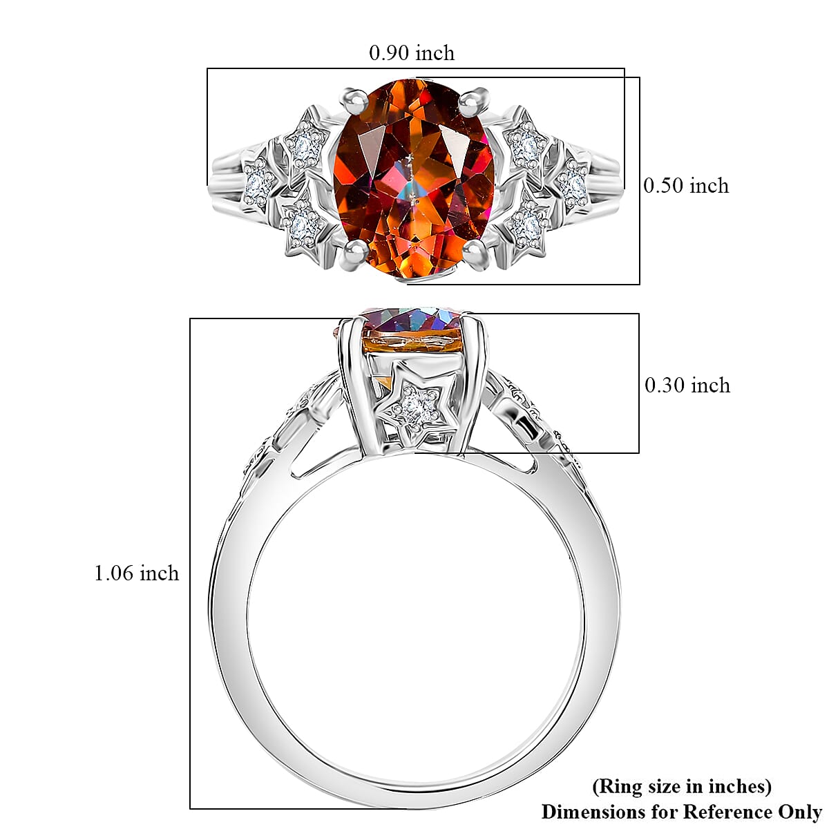 D'Joy Ecstasy Mystic Topaz and White Zircon 3.25 ctw Stars Ring in Rhodium Over Sterling Silver (Size 6.0)