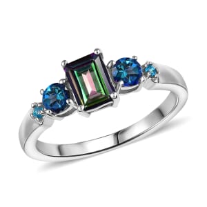 D'Joy Mystic Topaz and Multi Gemstone 2.80 ctw Star Ring in Rhodium Over Sterling Silver (Size 7.0)