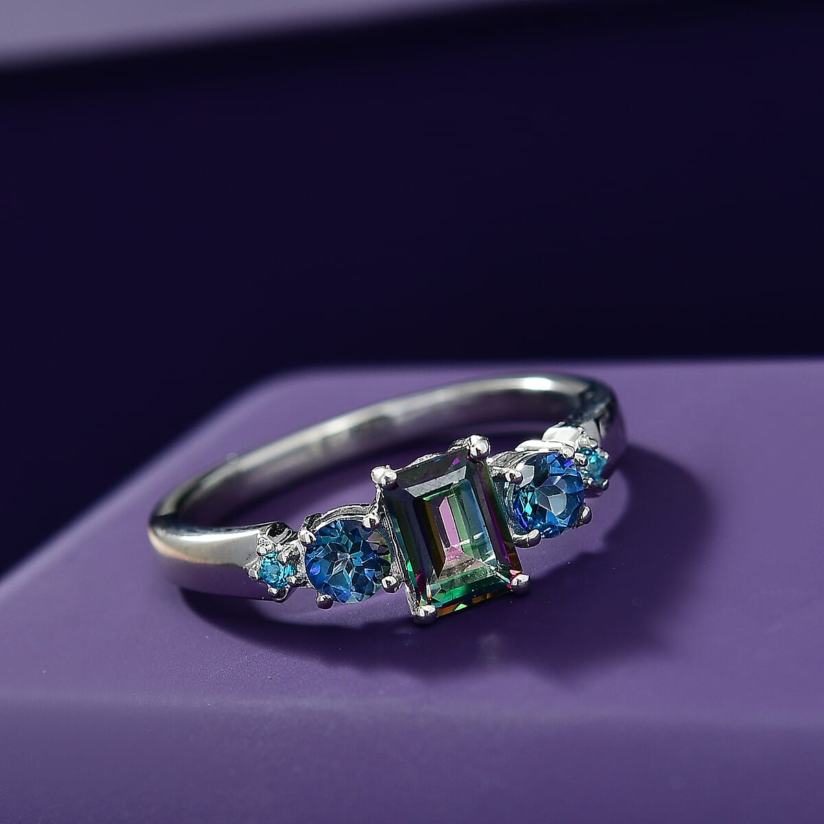 D'Joy Mystic Topaz and Multi Gemstone 2.80 ctw Star Ring in Rhodium Over Sterling Silver (Size 7.0) image number 1