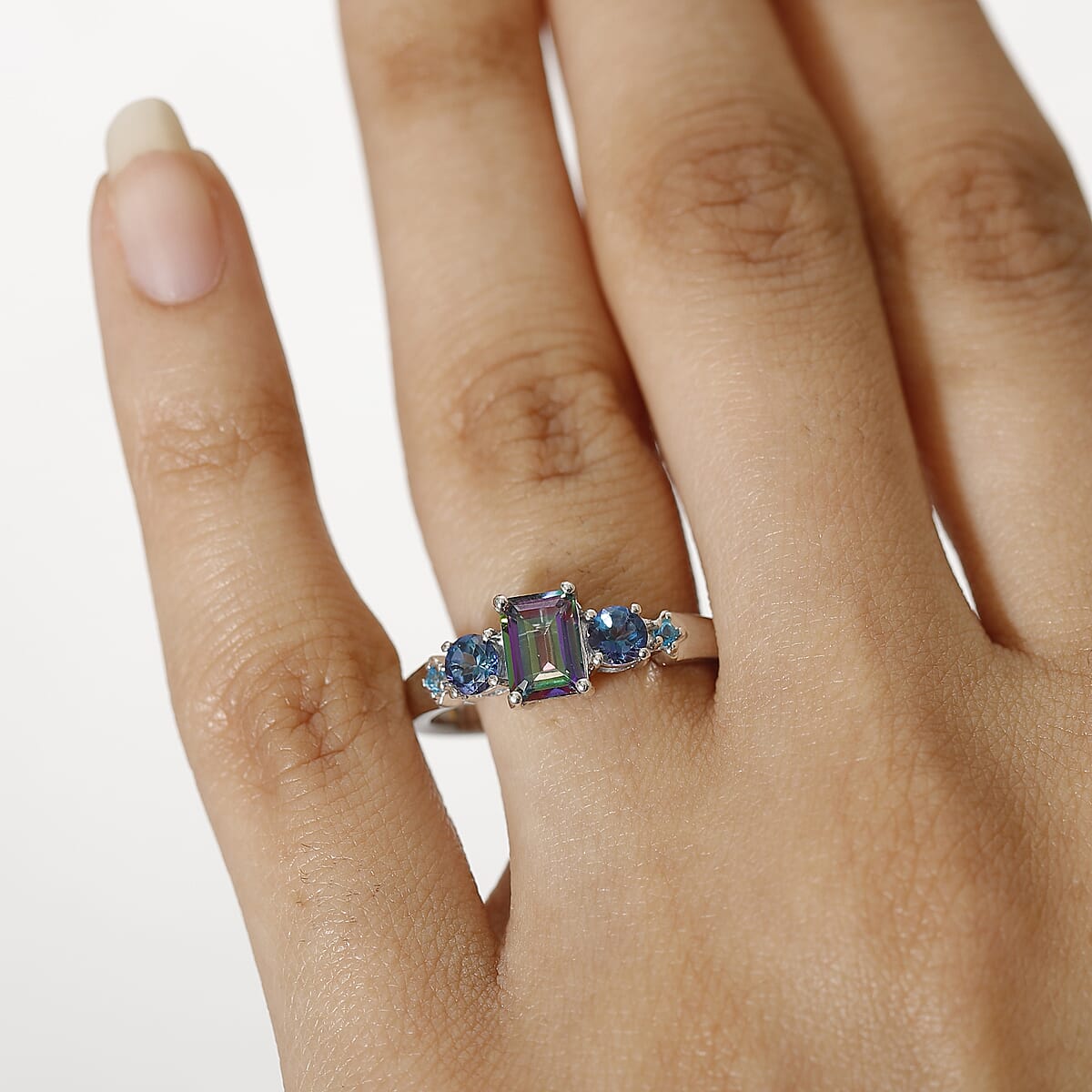 D'Joy Mystic Topaz and Multi Gemstone 2.80 ctw Star Ring in Rhodium Over Sterling Silver (Size 7.0) image number 2