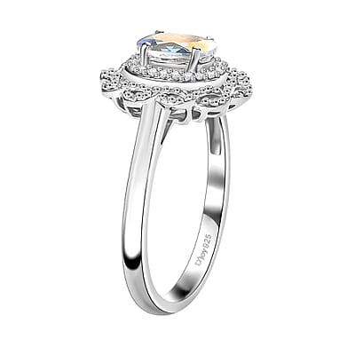 D'Joy Mercury Mystic Topaz and White Zircon 1.00 ctw Celestial Bloom Ring in Rhodium Over Sterling Silver (Size 10.0)