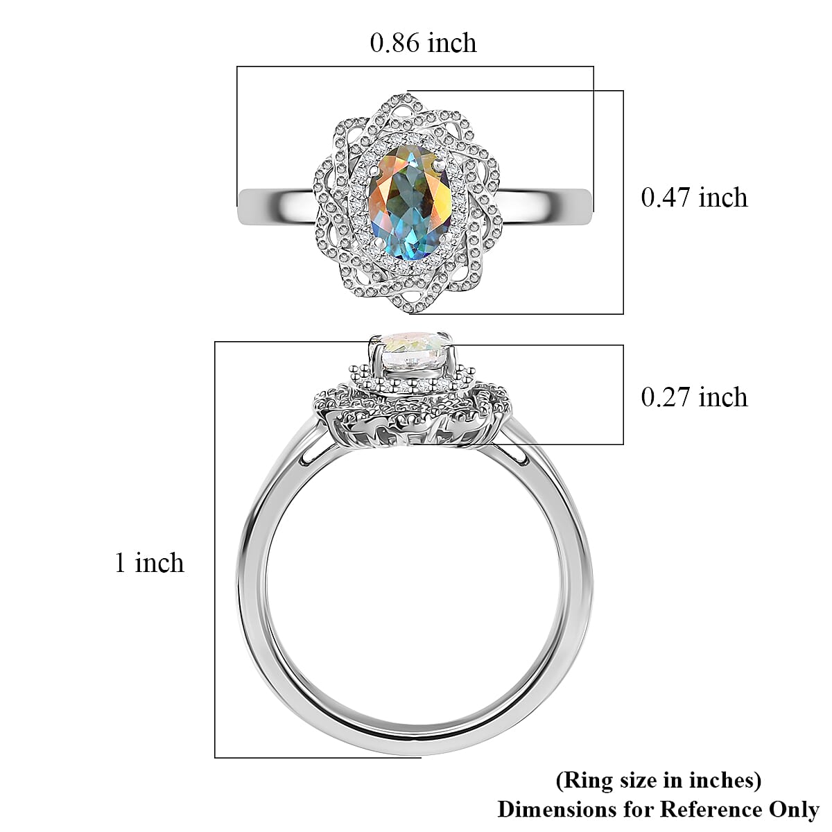 D'Joy Mercury Mystic Topaz and White Zircon 1.00 ctw Celestial Bloom Ring in Rhodium Over Sterling Silver (Size 10.0)