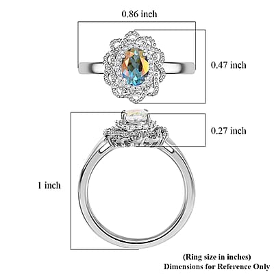 D'Joy Mercury Mystic Topaz and White Zircon 1.00 ctw Celestial Bloom Ring in Rhodium Over Sterling Silver (Size 10.0)