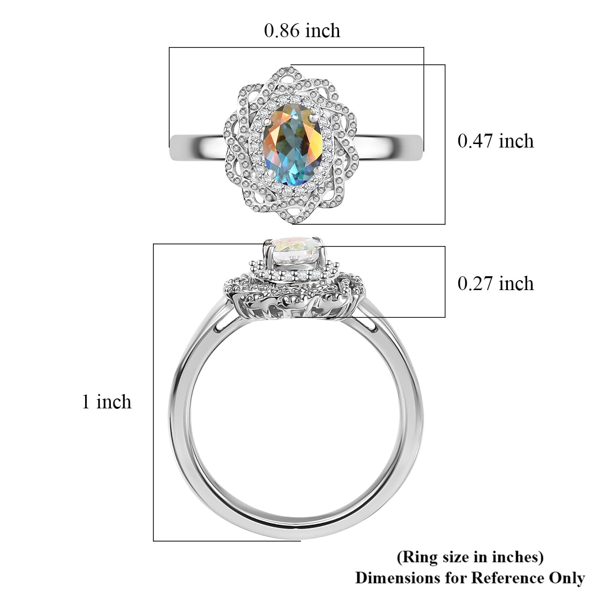 D'Joy Mercury Mystic Topaz and White Zircon 1.00 ctw Celestial Bloom Ring in Rhodium Over Sterling Silver (Size 7.0) image number 5