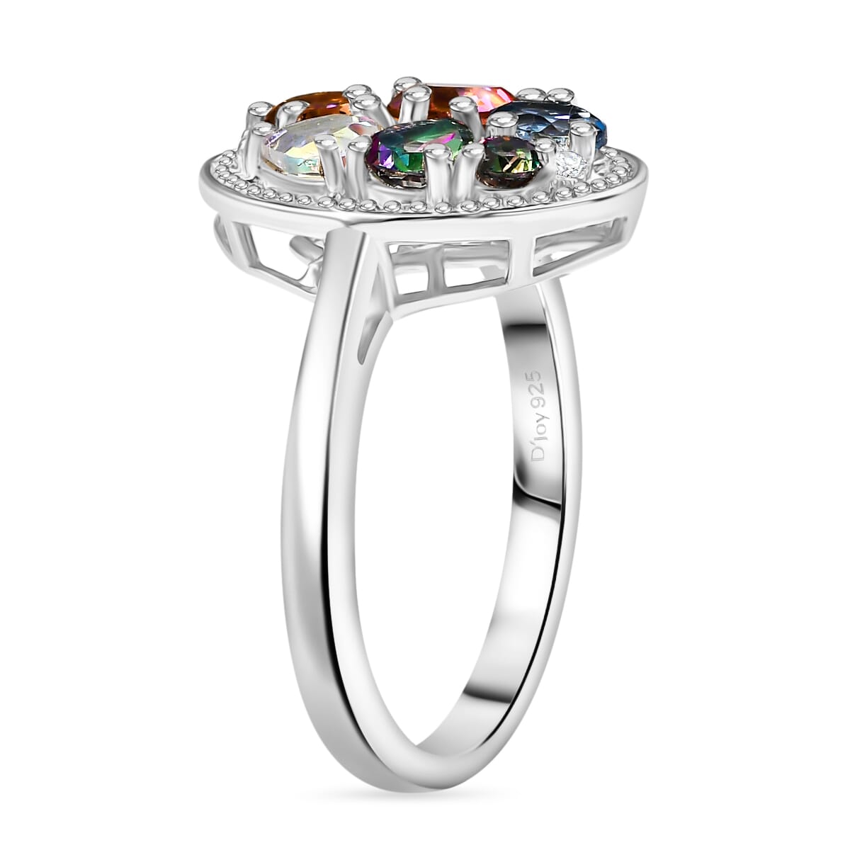 D'Joy Multi Mystic Topaz and White Zircon 2.20 ctw Cosmic Ring in Rhodium Over Sterling Silver (Size 8.0) image number 3