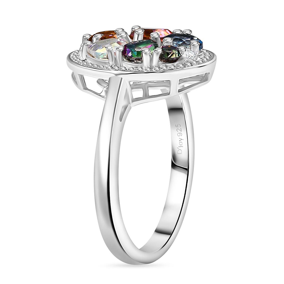 D'Joy Multi Mystic Topaz and White Zircon 2.20 ctw Cosmic Ring in Rhodium Over Sterling Silver (Size 9.0)