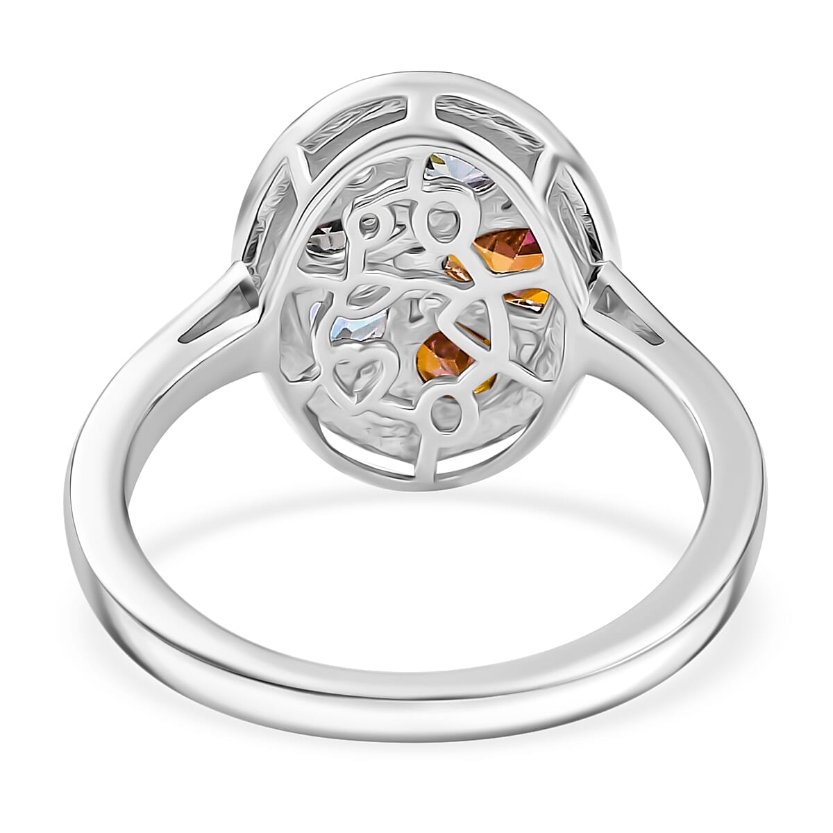 D'Joy Multi Mystic Topaz and White Zircon 2.20 ctw Cosmic Ring in Rhodium Over Sterling Silver (Size 9.0)