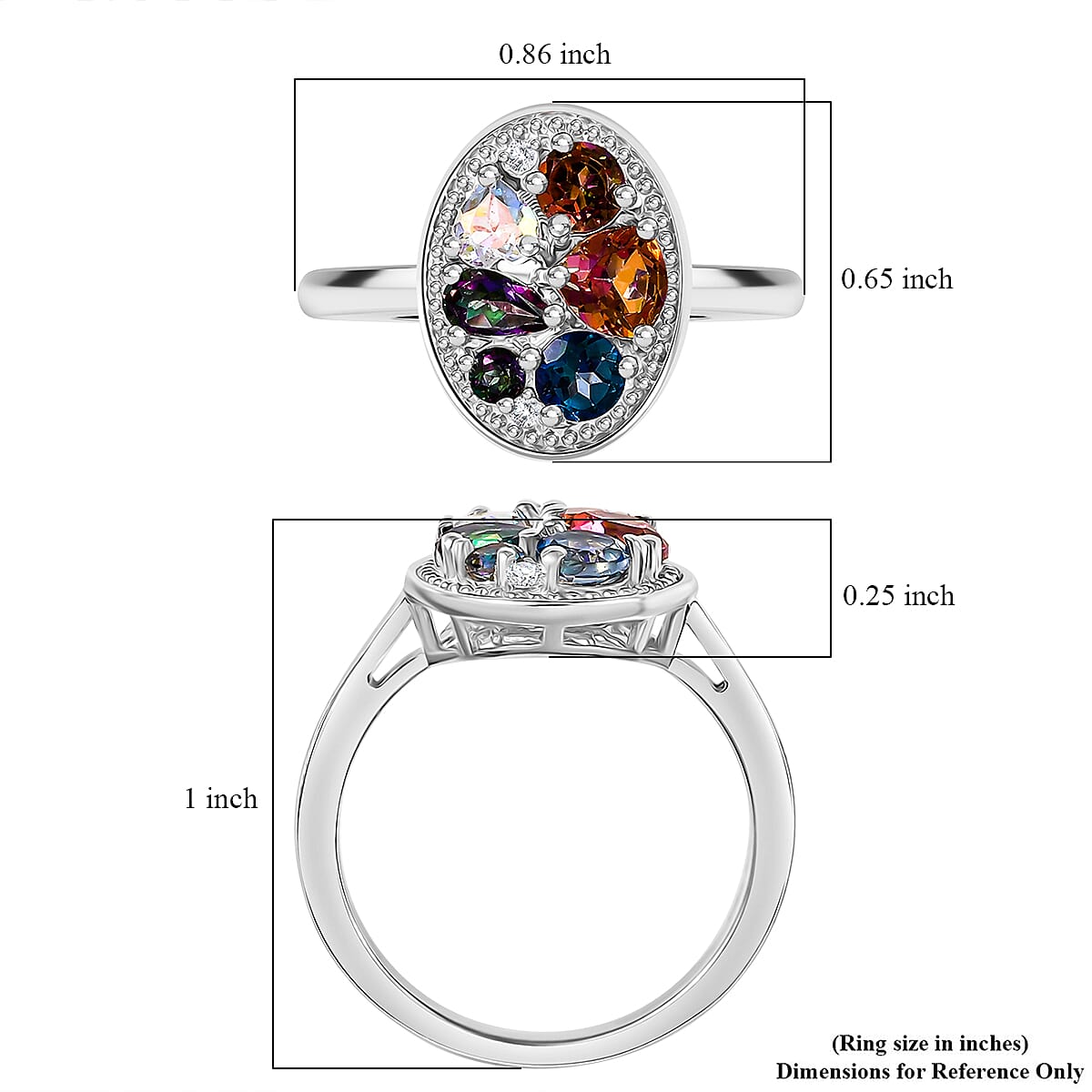 D'Joy Multi Mystic Topaz and White Zircon 2.20 ctw Cosmic Ring in Rhodium Over Sterling Silver (Size 9.0)