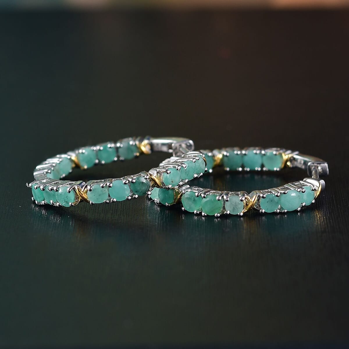Karis Emerald 2.50 ctw Hoop Earrings in 18K YG Plated image number 1