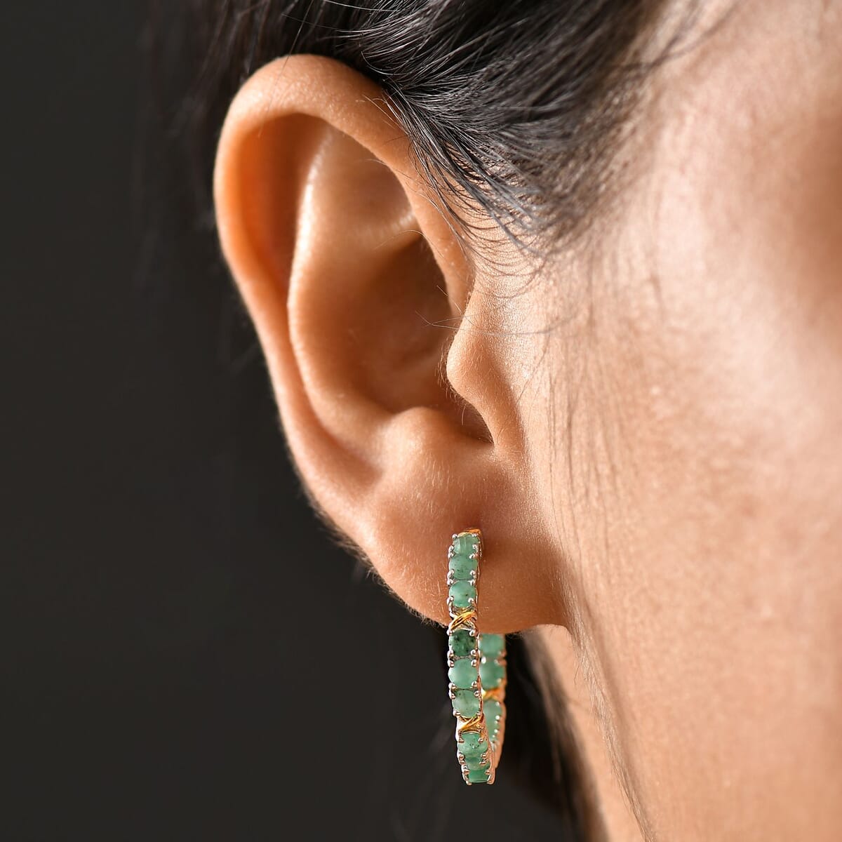 Karis Emerald 2.50 ctw Hoop Earrings in 18K YG Plated image number 2