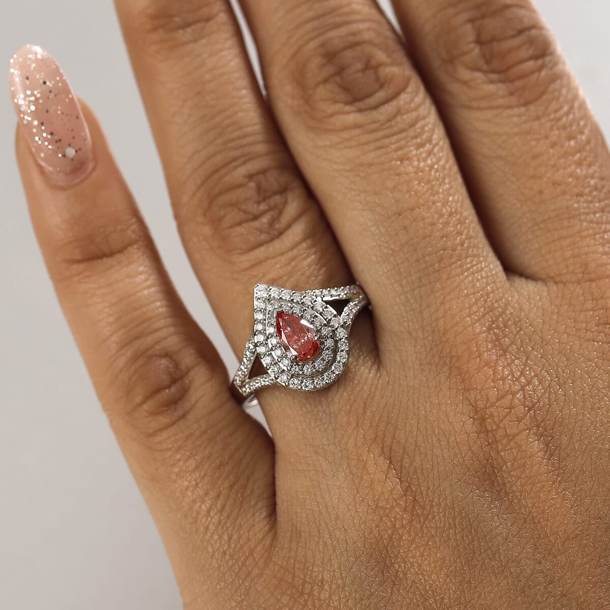 SGL Certified 950 Platinum Luxuriant Lab Grown Pink Diamond (VS) Teardrop Ring (Size 10.0) (Del. in 8-10 Days) 1.00 ctw image number 2