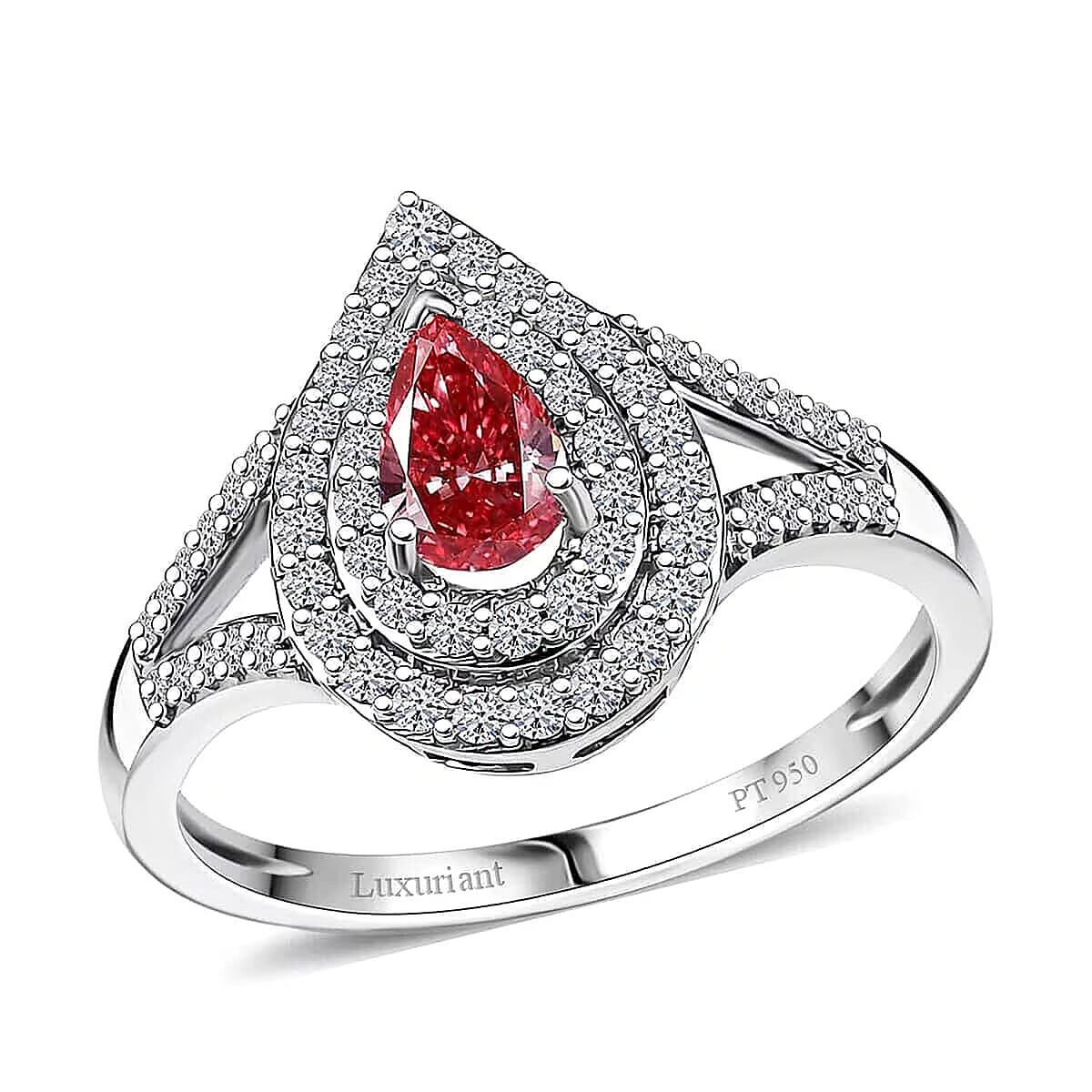 SGL Certified 950 Platinum Luxuriant Lab Grown Pink Diamond (VS) Teardrop Ring (Size 5.0) (Del. in 8-10 Days) 1.00 ctw image number 0