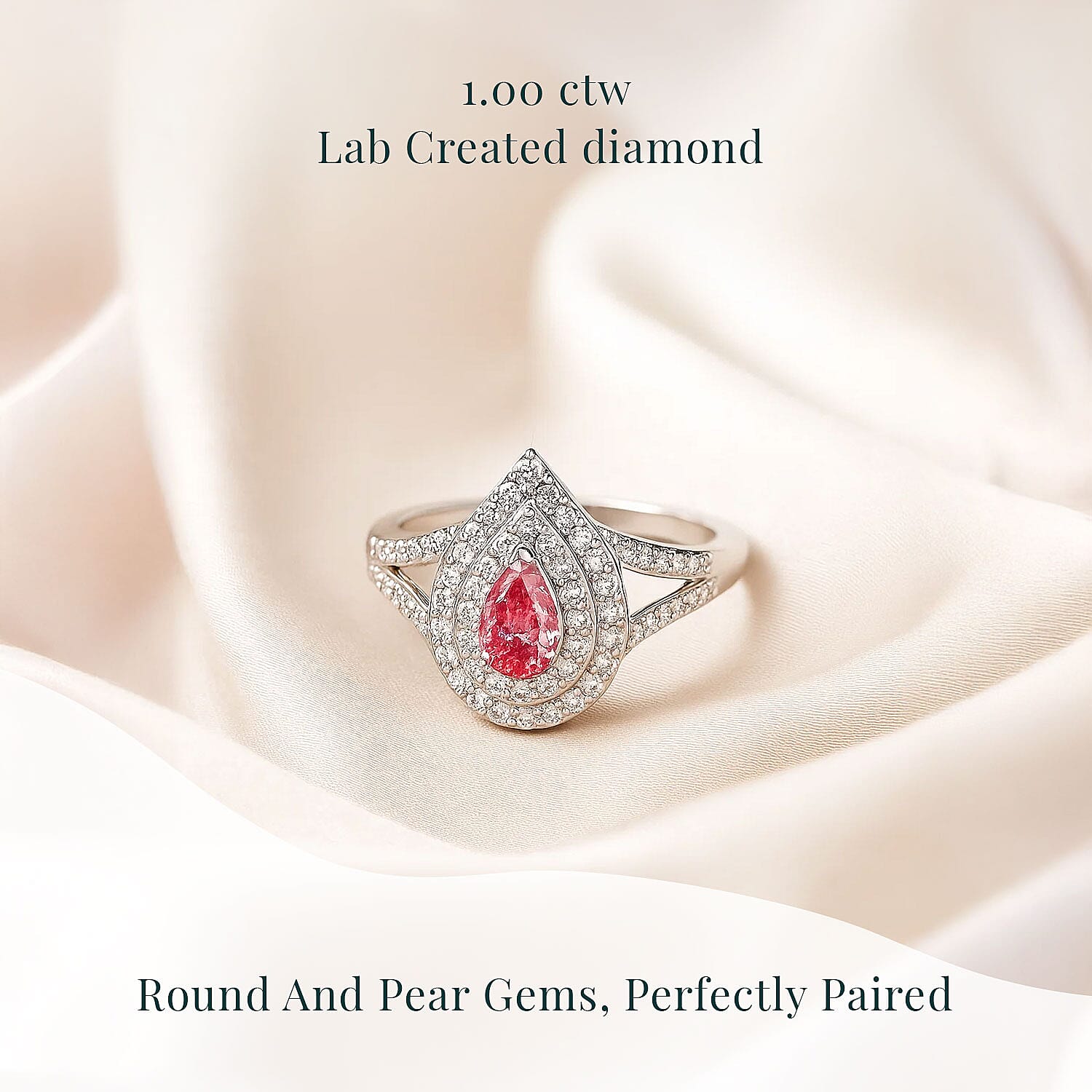 Luxuriant Lab Grown Pink Diamond (IR) VS 1.00 ctw Teardrop Ring in 950 Platinum (Size 6.0)