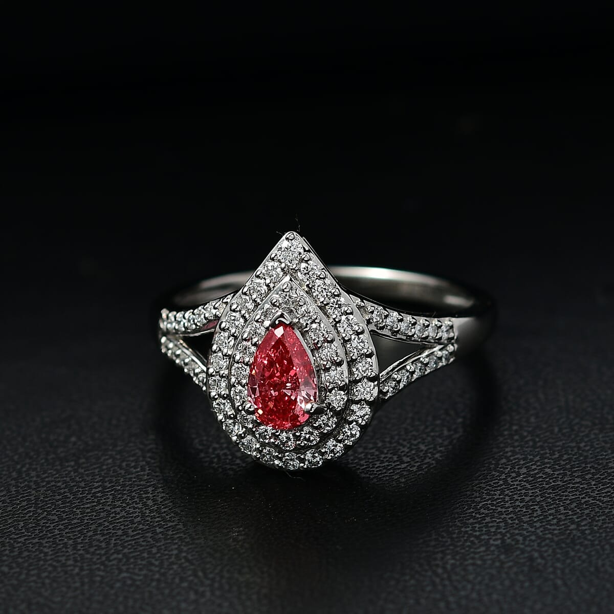 SGL Certified Luxuriant Lab Grown Pink Diamond (IR) VS and Lab Grown White Diamond 1.00 ctw Teardrop Ring in 950 Platinum (Size 7.0) image number 1
