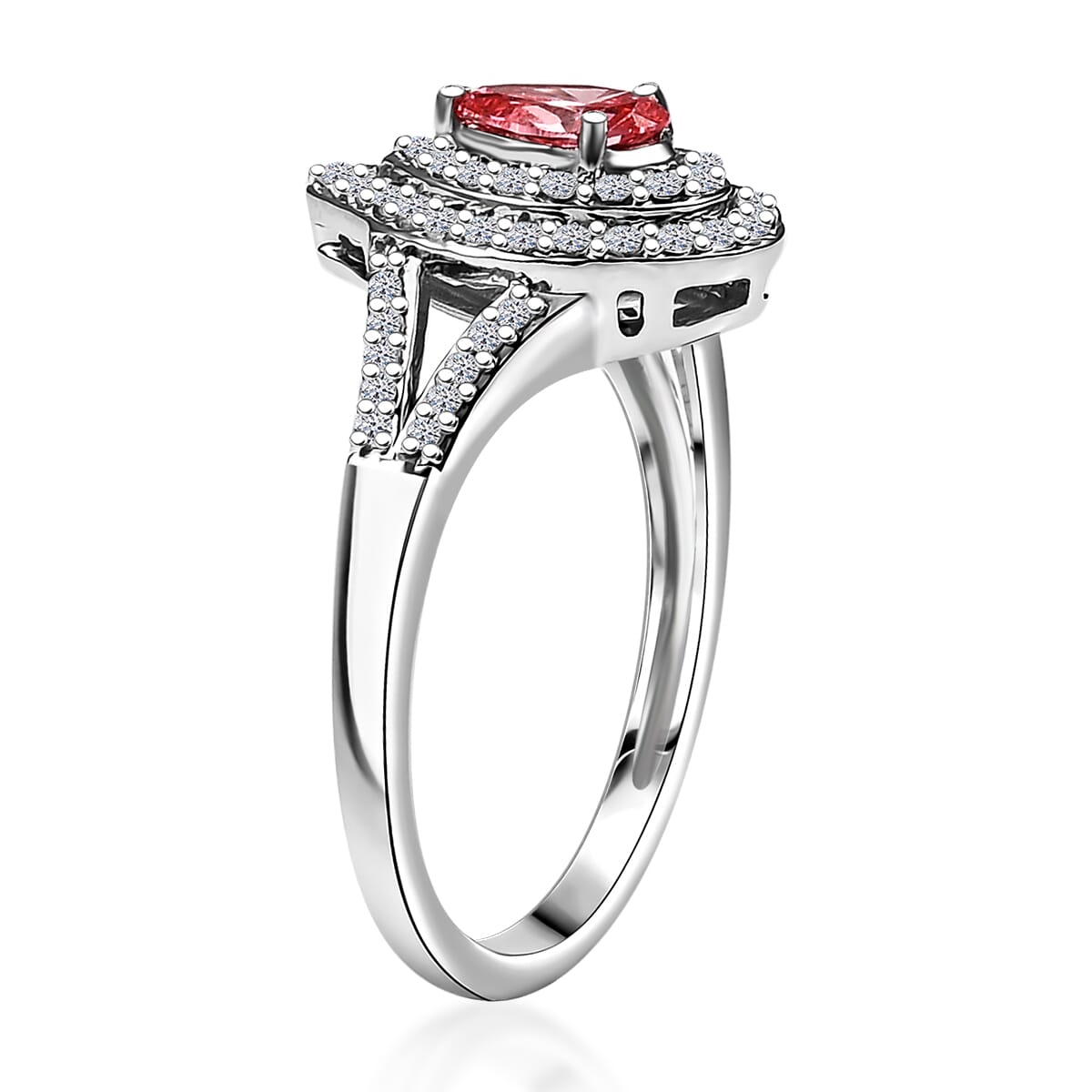 SGL Certified Luxuriant Lab Grown Pink Diamond (IR) VS and Lab Grown White Diamond 1.00 ctw Teardrop Ring in 950 Platinum (Size 7.0) image number 3