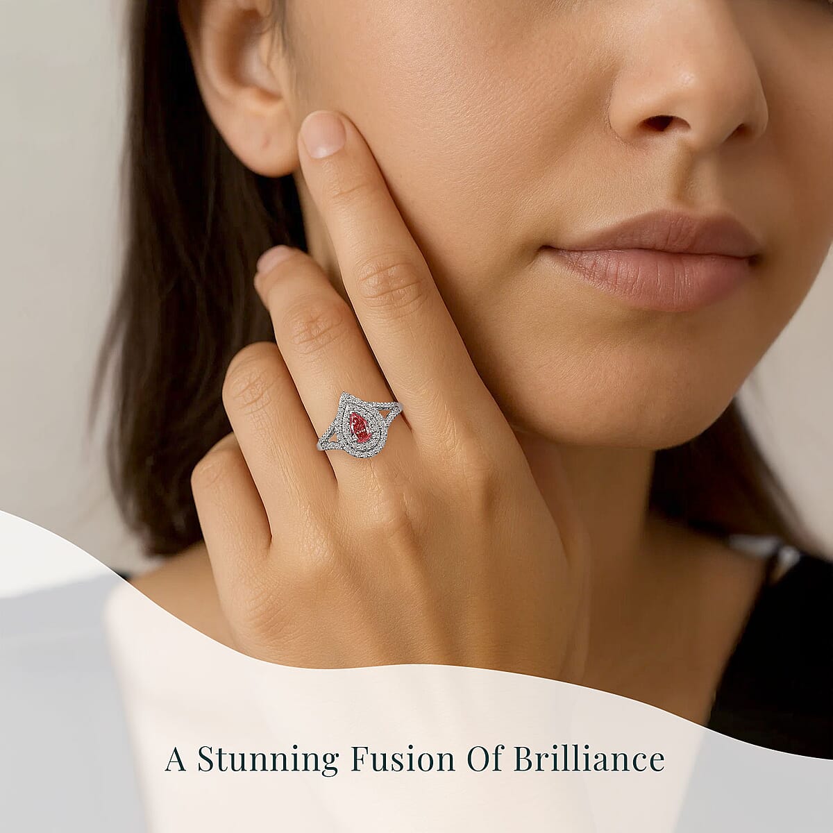 SGL Certified 950 Platinum Luxuriant Lab Grown Pink Diamond (VS) Teardrop Ring (Size 7.5) (Del. in 8-10 Days) 1.00 ctw image number 1