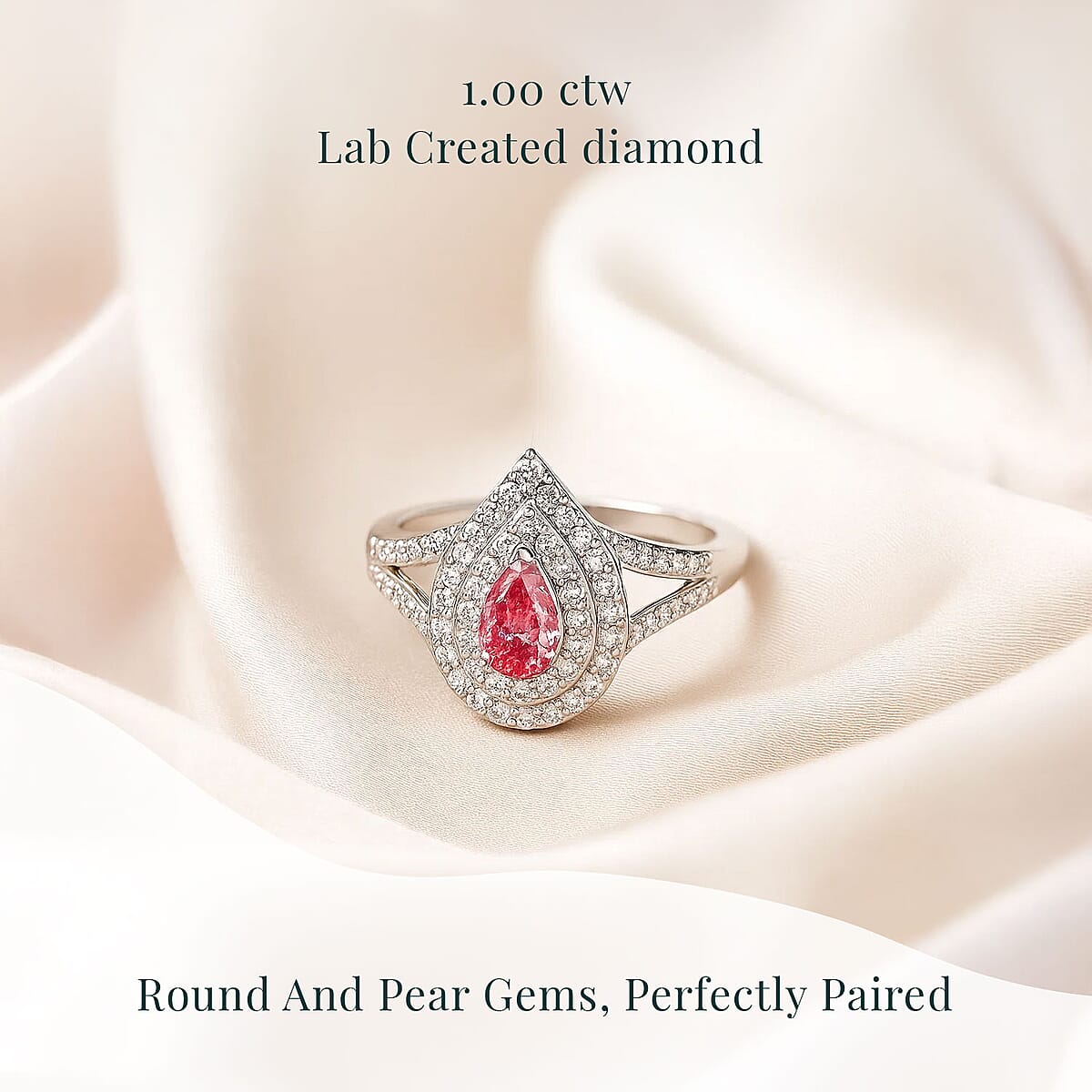 SGL Certified 950 Platinum Luxuriant Lab Grown Pink Diamond (VS) Teardrop Ring (Size 7.5) (Del. in 8-10 Days) 1.00 ctw image number 4