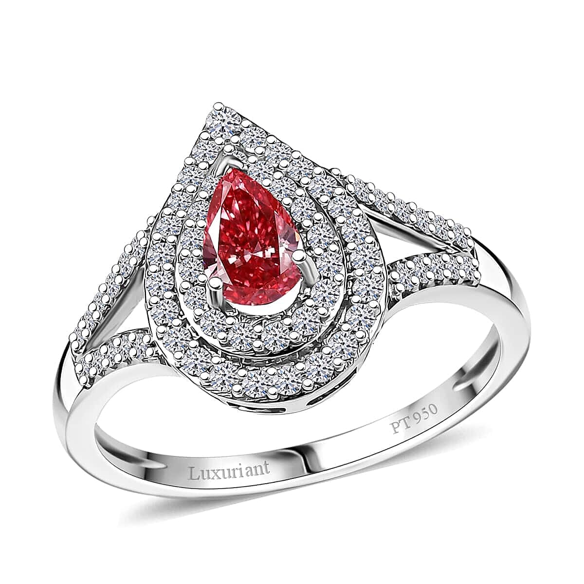 SGL Certified Luxuriant Lab Grown Pink Diamond (IR) VS and Lab Grown White Diamond 1.00 ctw Teardrop Ring in 950 Platinum (Size 8.0) image number 0