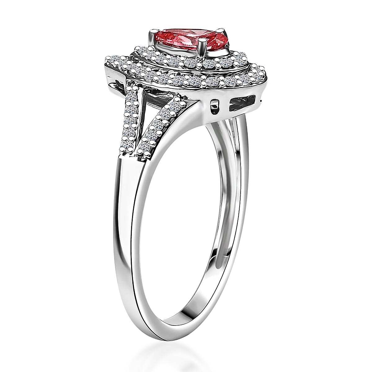 SGL Certified Luxuriant Lab Grown Pink Diamond (IR) VS and Lab Grown White Diamond 1.00 ctw Teardrop Ring in 950 Platinum (Size 8.0) image number 3