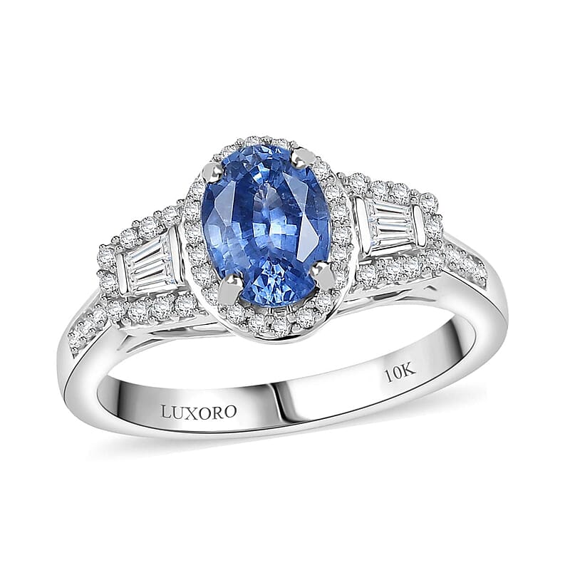 Luxoro AAA Ceylon Sapphire, Padparadscha Sapphire (BT) 8.0) and I2 Diamond 1.50 ctw Ocean Embrace Ring in 10K White Gold (Size 10.0)