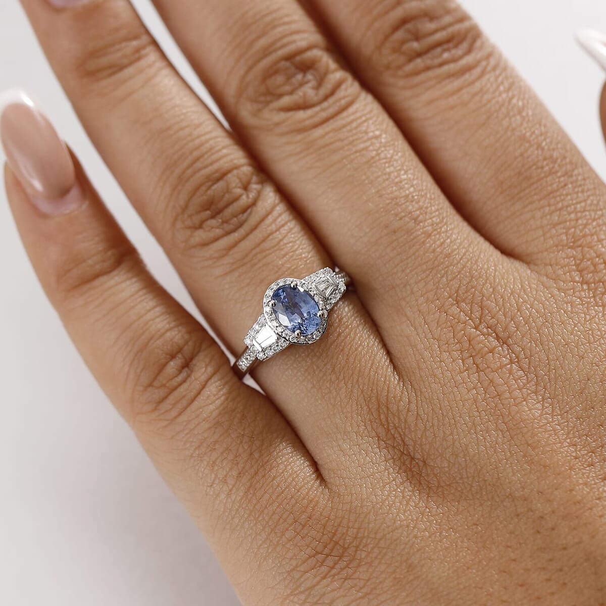 Luxoro AAA Ceylon Sapphire, Padparadscha Sapphire (BT) 10.5) and I2 Diamond 1.50 ctw Ocean Embrace Ring in 10K White Gold (Size 10.0) image number 2