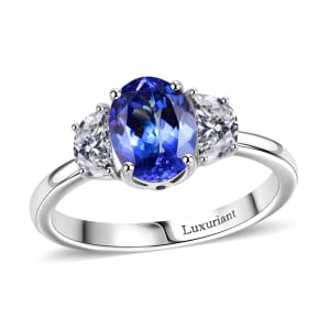 950 Platinum Premium Tanzanite, Luxuriant Lab Grown Diamond (E-F, VS) (0.50 cts) Ring (Size 10.0) 2.15 ctw