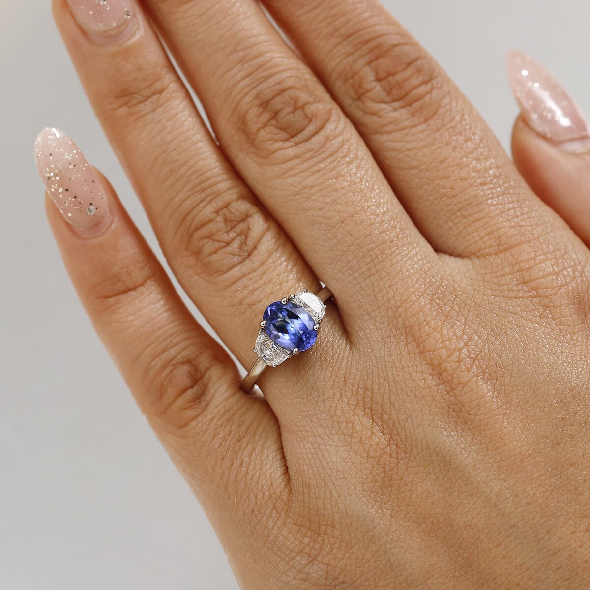 Premium Tanzanite and Luxuriant Lab Grown Diamond E-F VS 2.15 ctw Ring in 950 Platinum (Size  6.0) image number 2