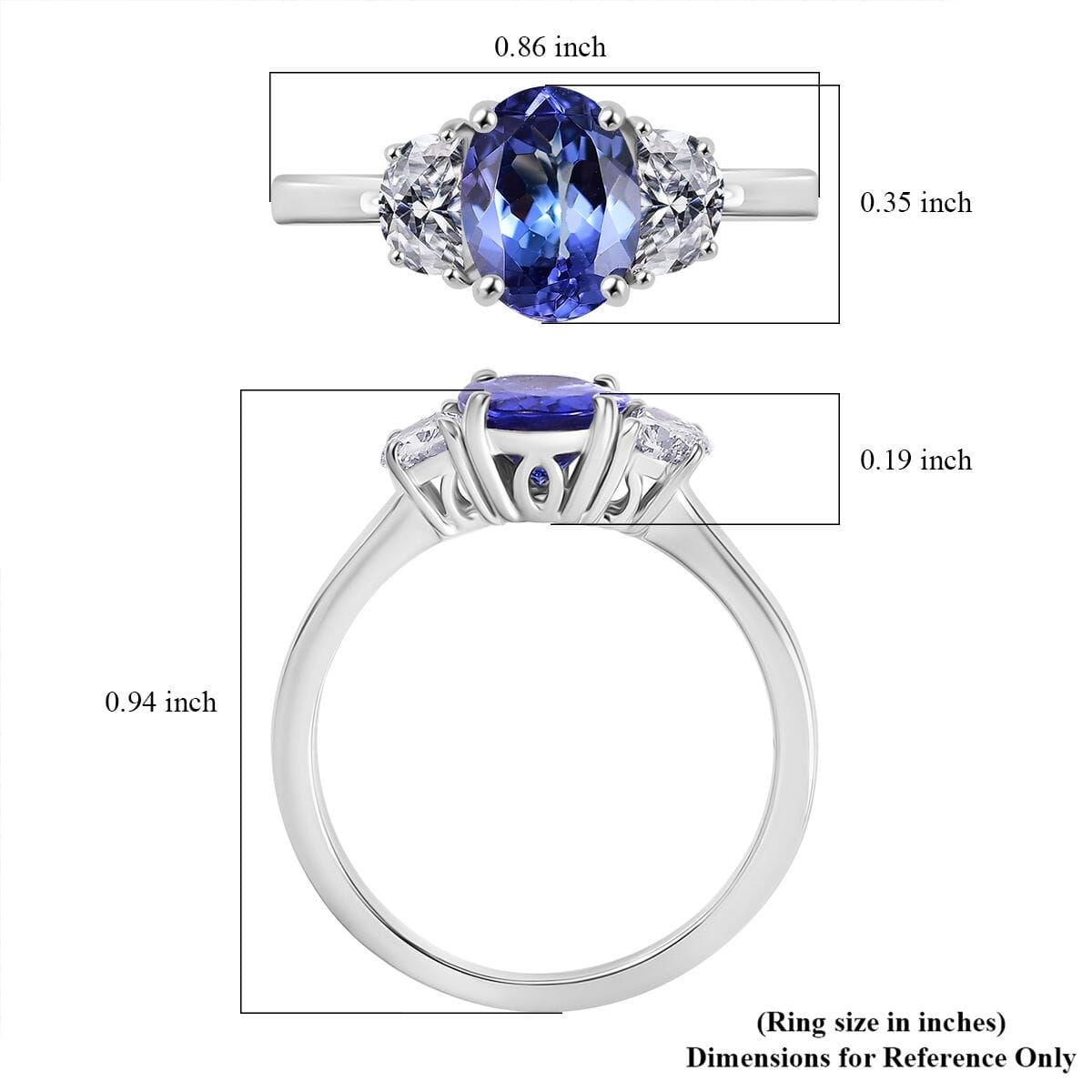 Premium Tanzanite and Luxuriant Lab Grown Diamond E-F VS 2.15 ctw Ring in 950 Platinum (Size  6.0) image number 5