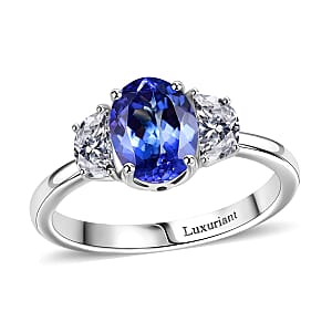 Premium Tanzanite and Luxuriant Lab Grown Diamond E-F VS 2.15 ctw Ring in 950 Platinum (Size  7.5)