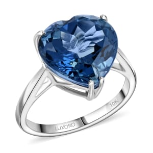 Certified & Appraised Luxoro AAA London Blue Topaz 7.25 ctw Solitaire Heart Ring in 10K White Gold (Size 10.0)