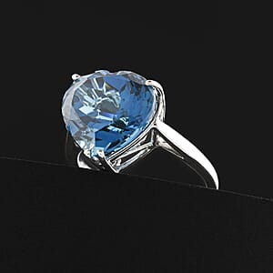 Certified & Appraised Luxoro AAA London Blue Topaz 7.25 ctw Solitaire Heart Ring in 10K White Gold (Size 5.0)