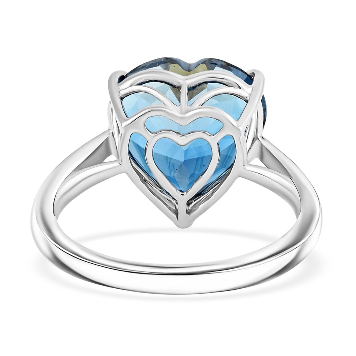 Certified & Appraised Luxoro AAA London Blue Topaz 7.25 ctw Solitaire Heart Ring in 10K White Gold (Size 5.0) image number 4