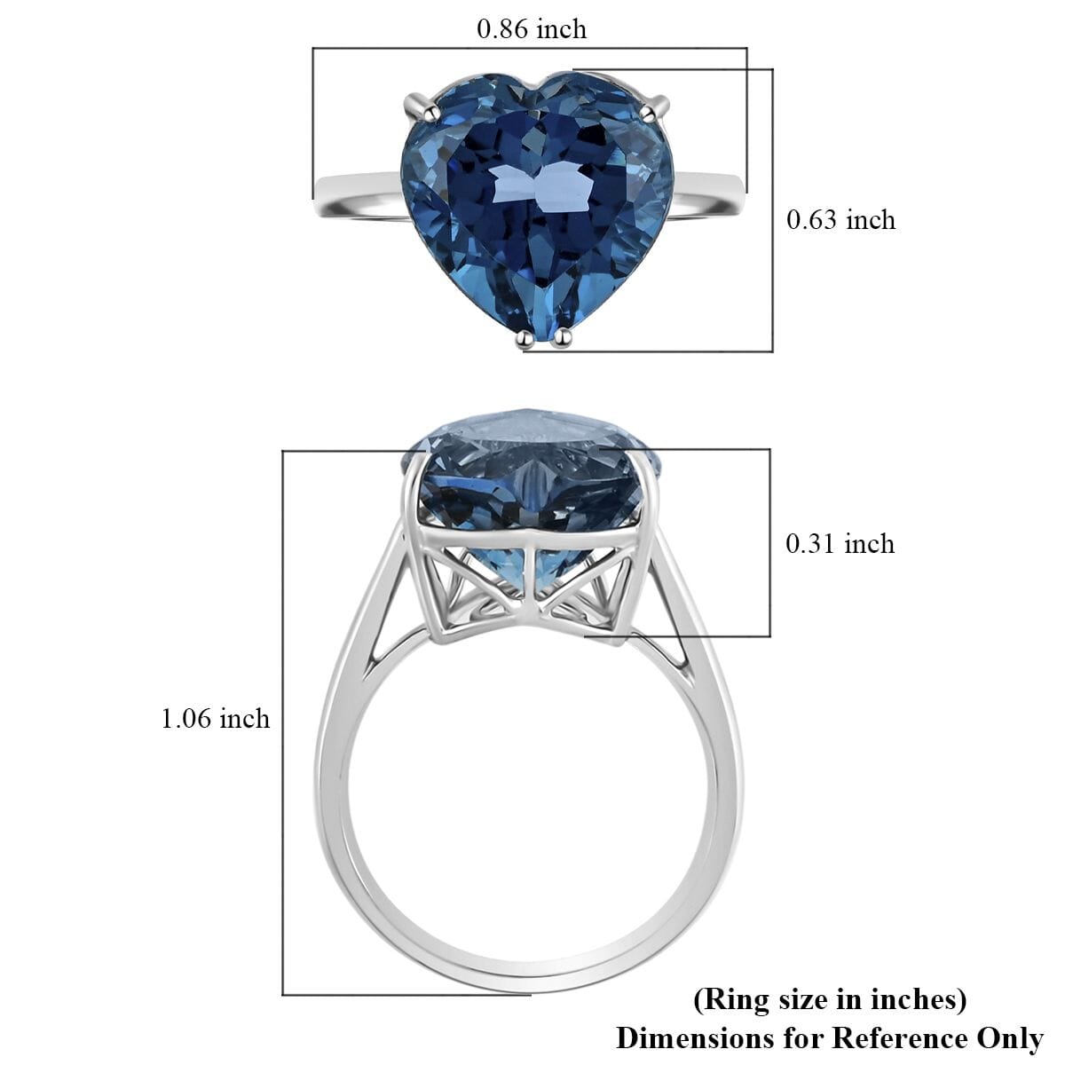 Certified & Appraised Luxoro AAA London Blue Topaz 7.25 ctw Solitaire Heart Ring in 10K White Gold (Size 5.0) image number 5