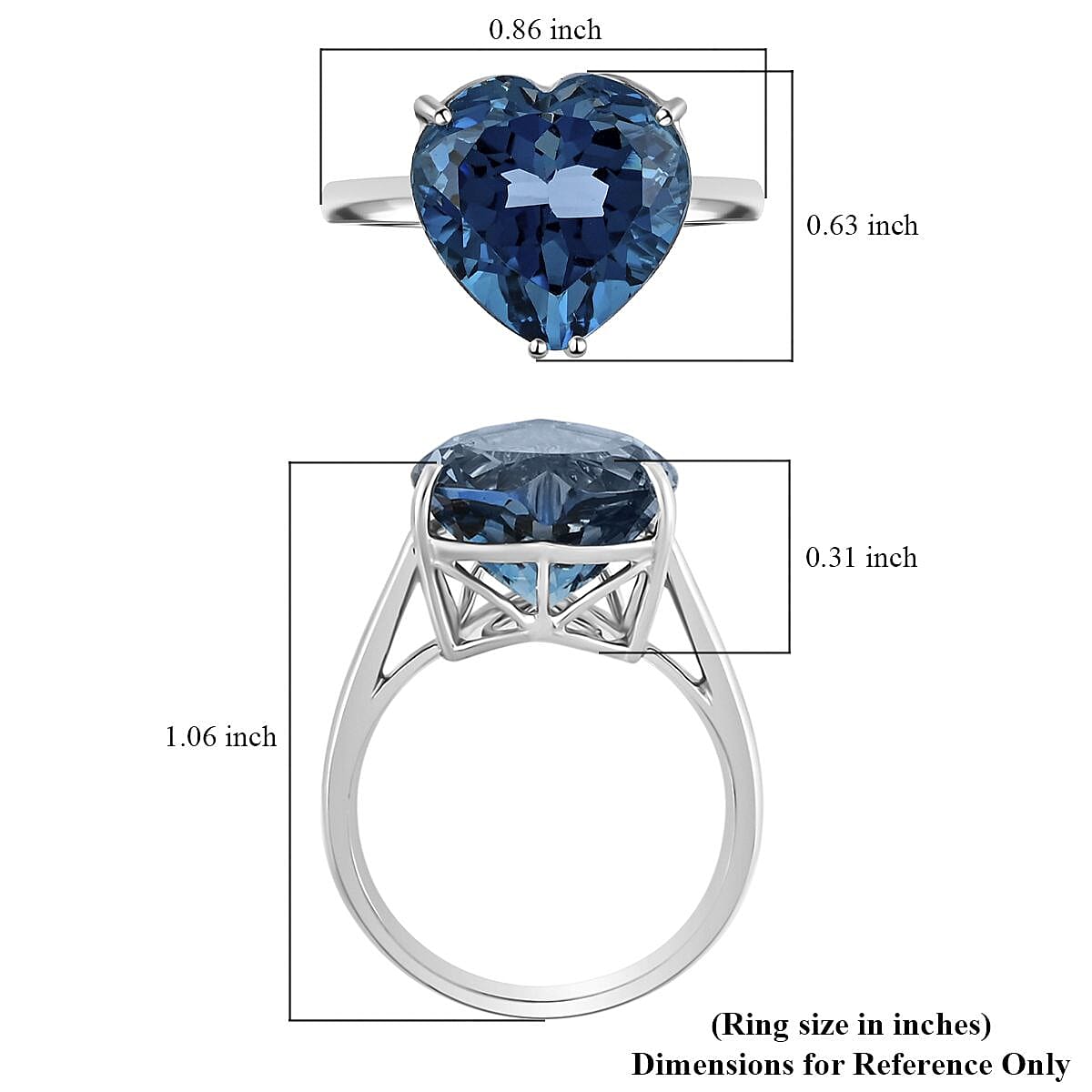 Certified & Appraised Luxoro AAA London Blue Topaz 7.25 ctw Solitaire Heart Ring in 10K White Gold (Size 6.0) image number 5