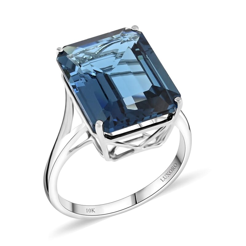 Certified & Appraised Luxoro AAA London Blue Topaz 10.50 ctw Solitaire Ring in 10K White Gold (Size 8.0)