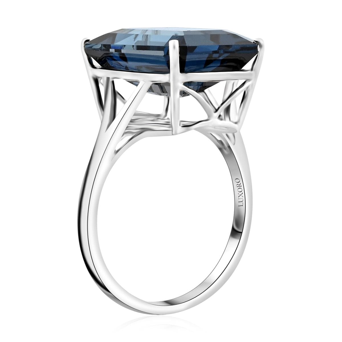 Certified & Appraised Luxoro AAA London Blue Topaz 10.50 ctw Solitaire Ring in 10K White Gold (Size 8.0) image number 3