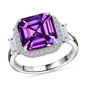 Certified & Appraised Luxuriant AAA Lab Grown Purple Sapphire and E-F VS Lab Grown Diamond 7.16 ctw Ring in 10K White Gold (Size 10.0)