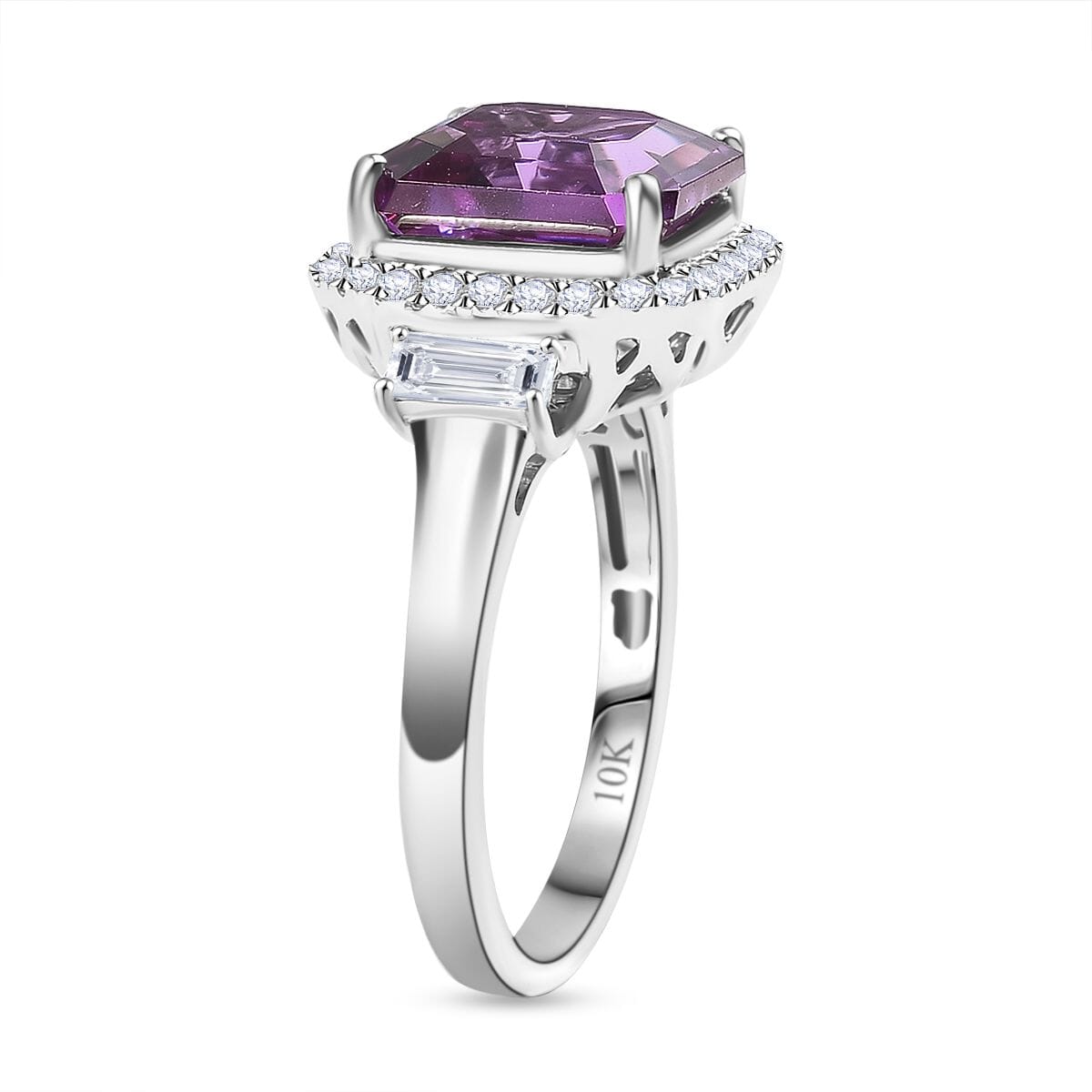 Certified & Appraised Luxuriant AAA Lab Grown Purple Sapphire and E-F VS Lab Grown Diamond 7.16 ctw Ring in 10K White Gold (Size 10.0) image number 3