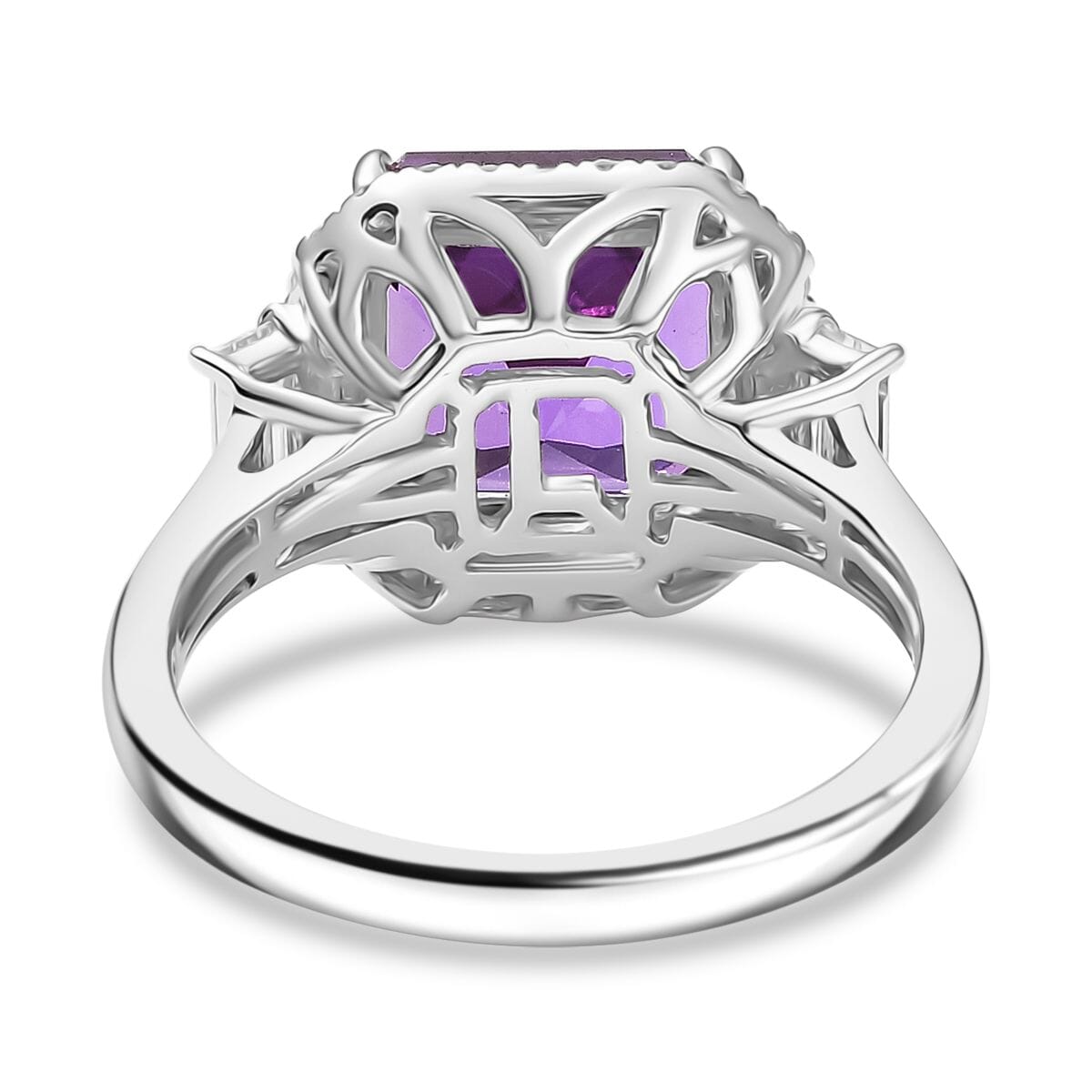 Certified & Appraised Luxuriant AAA Lab Grown Purple Sapphire and E-F VS Lab Grown Diamond 7.16 ctw Ring in 10K White Gold (Size 10.0) image number 4
