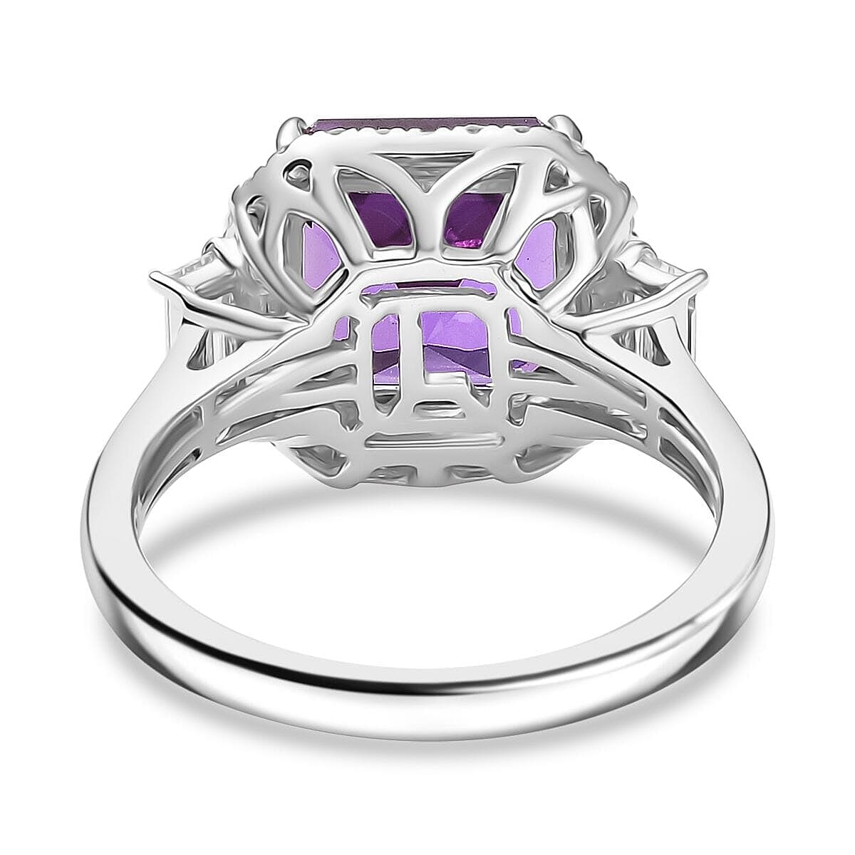 Certified & Appraised Luxuriant AAA Lab Grown Purple Sapphire and E-F VS Lab Grown Diamond 7.16 ctw Ring in 10K White Gold (Size 11.0) image number 4