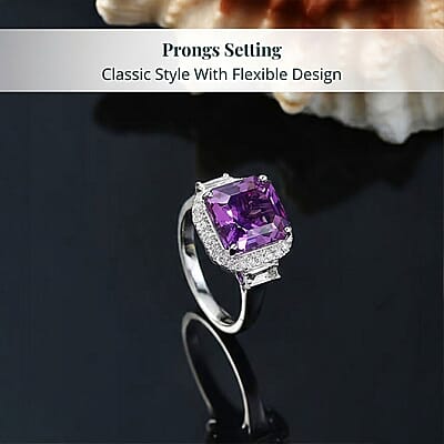 Certified & Appraised Luxuriant AAA Lab Grown Purple Sapphire and E-F VS Lab Grown Diamond 7.16 ctw Ring in 10K White Gold (Size 5.0)