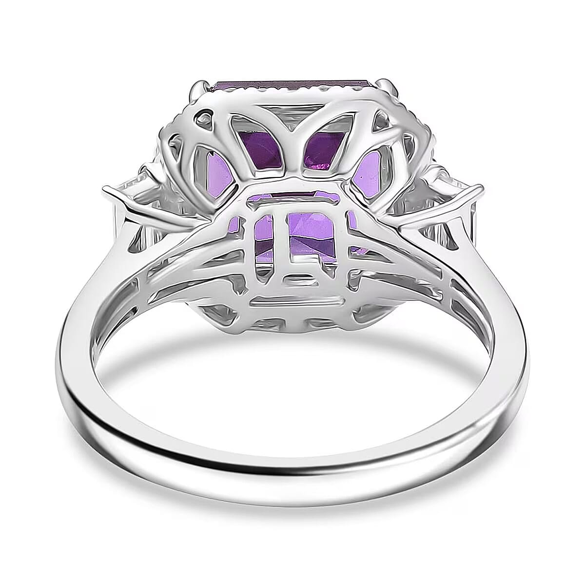 Certified & Appraised Luxuriant AAA Lab Grown Purple Sapphire and E-F VS Lab Grown Diamond 7.16 ctw Ring in 10K White Gold (Size 5.5) image number 6