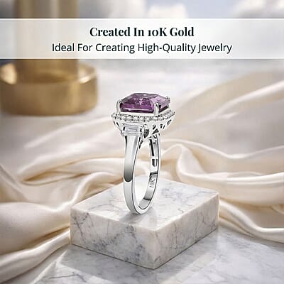 Certified & Appraised Luxuriant AAA Lab Grown Purple Sapphire and E-F VS Lab Grown Diamond 7.16 ctw Ring in 10K White Gold (Size 7.0)