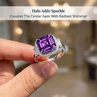 Certified & Appraised Luxuriant AAA Lab Grown Purple Sapphire and E-F VS Lab Grown Diamond 7.16 ctw Ring in 10K White Gold (Size 7.0)