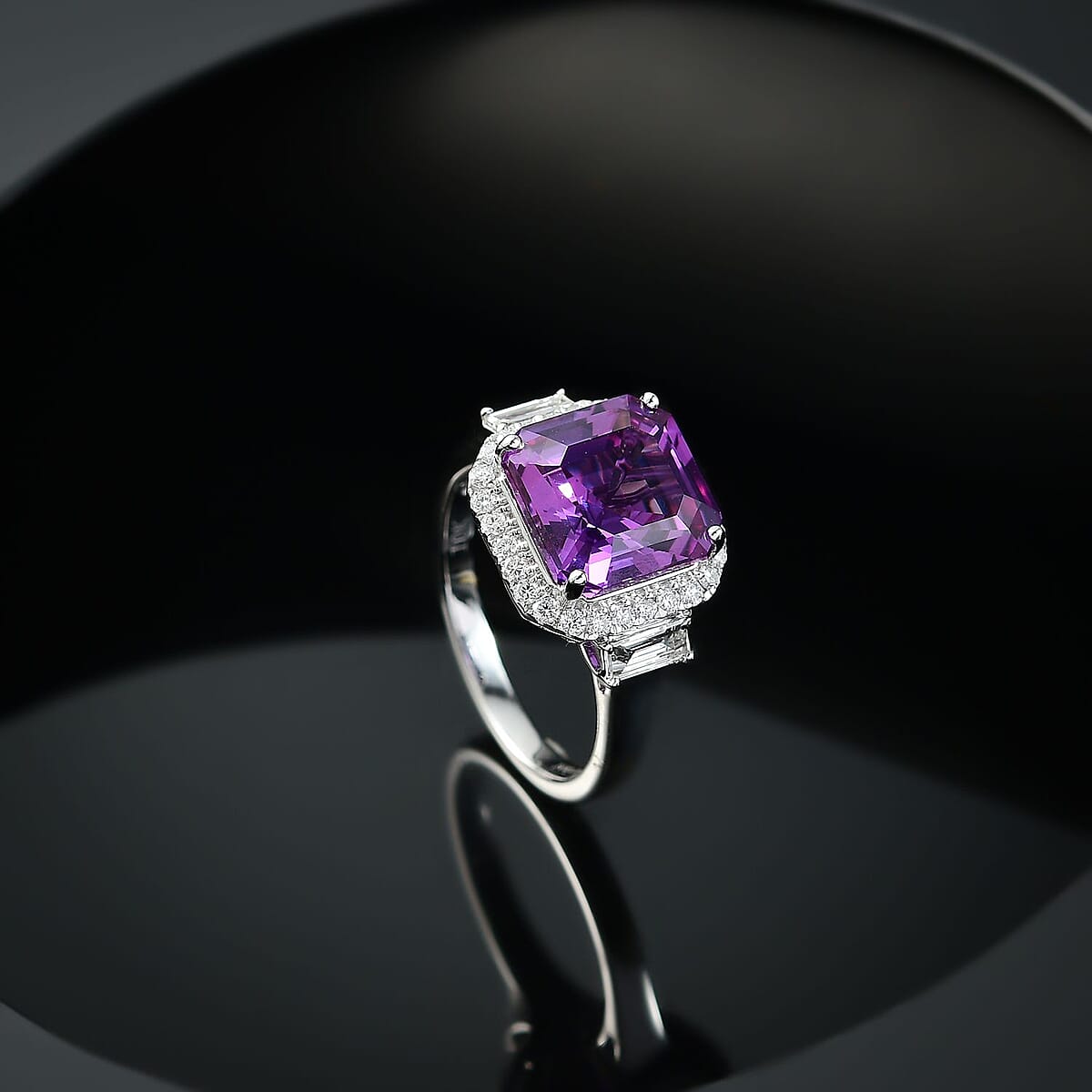 Certified & Appraised Luxuriant AAA Lab Grown Purple Sapphire and E-F VS Lab Grown Diamond 7.16 ctw Ring in 10K White Gold (Size 9.0) image number 1