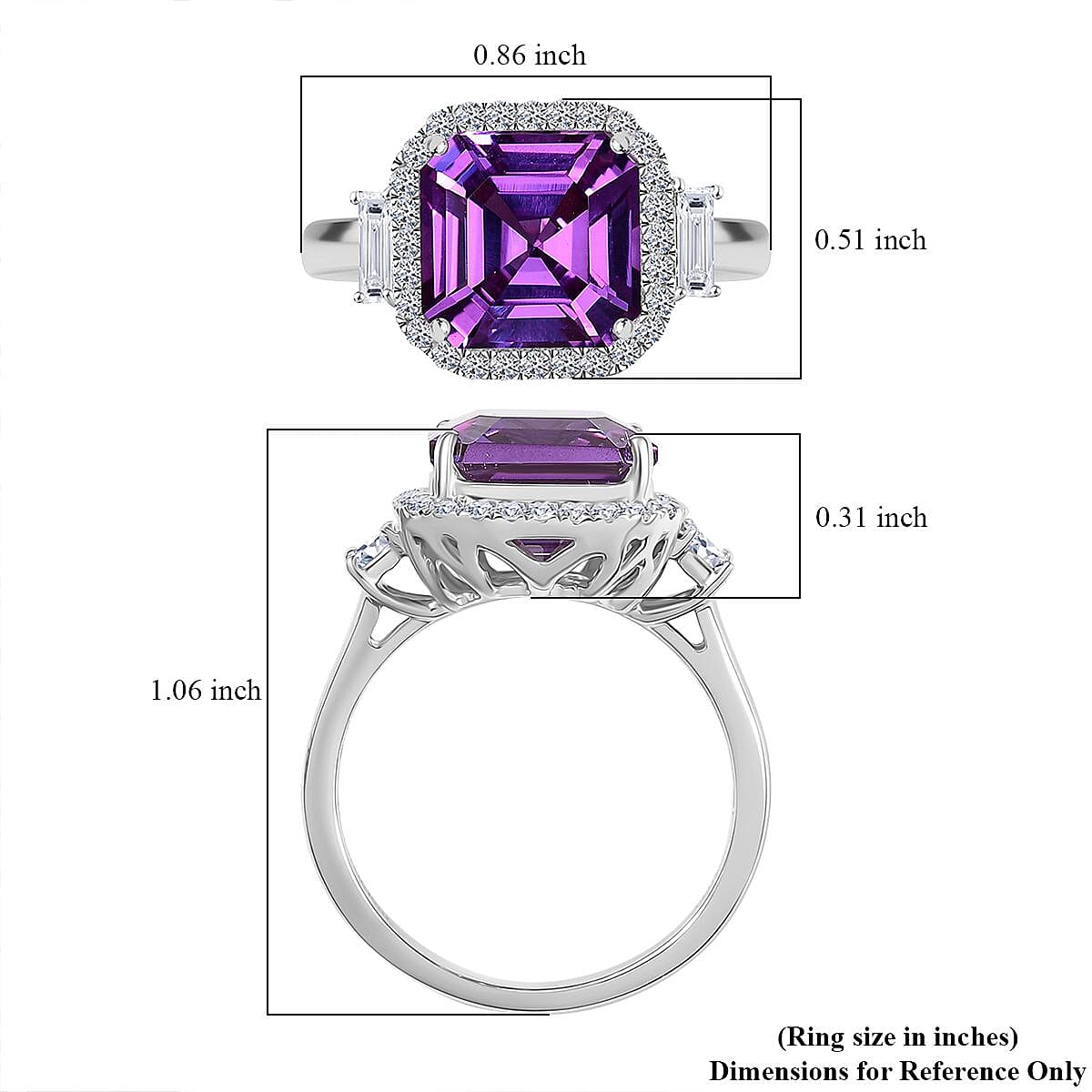 Certified & Appraised Luxuriant AAA Lab Grown Purple Sapphire and E-F VS Lab Grown Diamond 7.16 ctw Ring in 10K White Gold (Size 9.0) image number 5